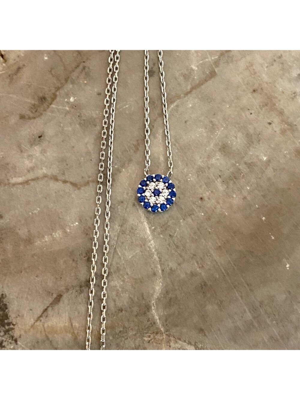 Sterling Silver 925 Dainty Petite Blue White Evil Eye Necklace 15" - 17"